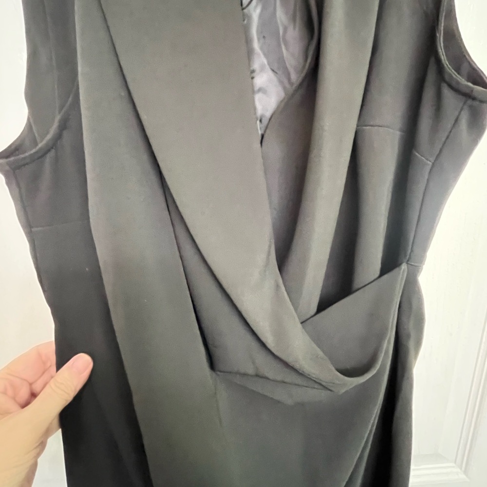 Sisley Black Draped Sleeveless Lined Polyester Blend MIDI Asymmetrical Dress S - Picture 5 of 12